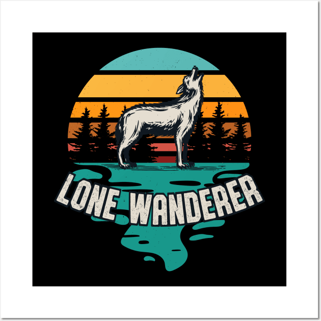 Lone Wanderer Camping Hiker Wolf Hiking Wall Art by Foxxy Merch